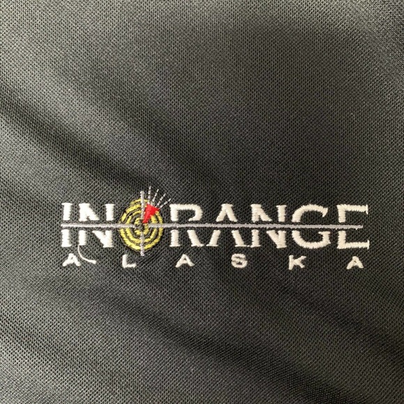 Nike Dri Fit Mens XL Black Polo Golf Shirt White Swoosh In Range Alaska Logo - Picture 7 of 10